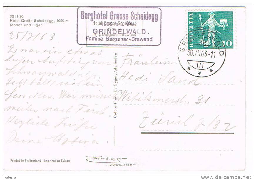 Postal, GRINDELWALD 1963 (Suiza), Post Card, Postkarte, Cartolina Postale - Covers & Documents