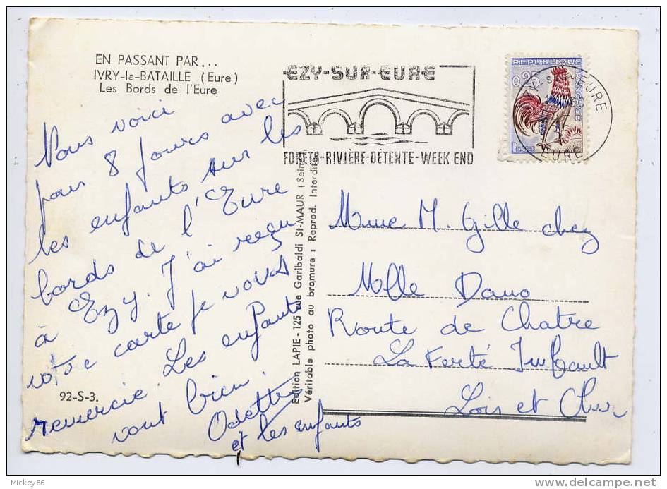 IVRY LA BATAILLE--datée 1966--Les Bords De L´Eure,cpsm Gd Format N° 92-S-3 éd LAPIE--Flamme Postale EZY Sur Eure --pont- - Ivry-la-Bataille