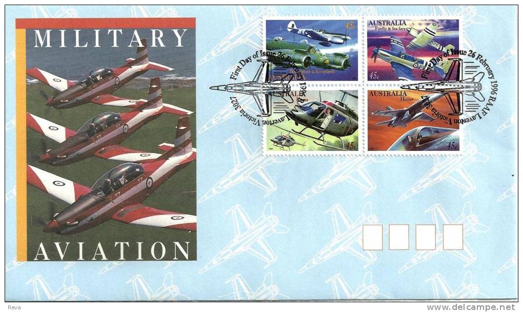 AUSTRALIA  FDC MILITARY AVIATION AIRPLAINS SET OF 4 JOINED STAMPS  DATED 26-02-1996 CTO SG? READ DESCRIPTION !! - Briefe U. Dokumente