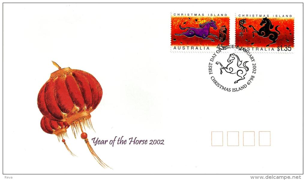 CHRISTMAS ISLAND FDC CHINESE ZODIAC YEAR OF HORSE SET OF 2 STAMPS DATED 08-01-2002  CTO SG? READ DESCRIPTION !! - Christmaseiland