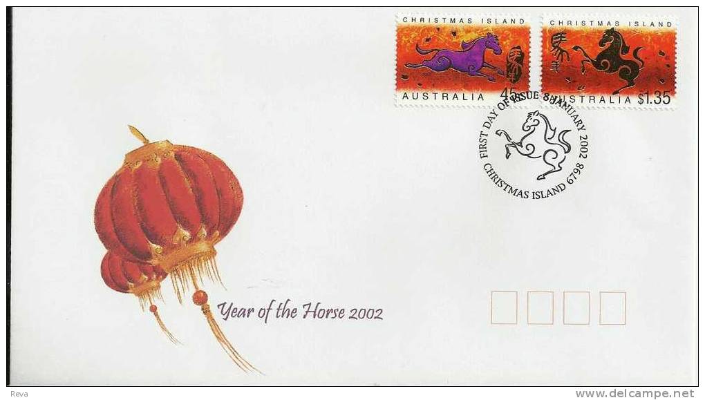 CHRISTMAS ISLAND FDC CHINESE ZODIAC YEAR OF HORSE SET OF 2 STAMPS DATED 08-01-2002  CTO SG? READ DESCRIPTION !! - Christmas Island