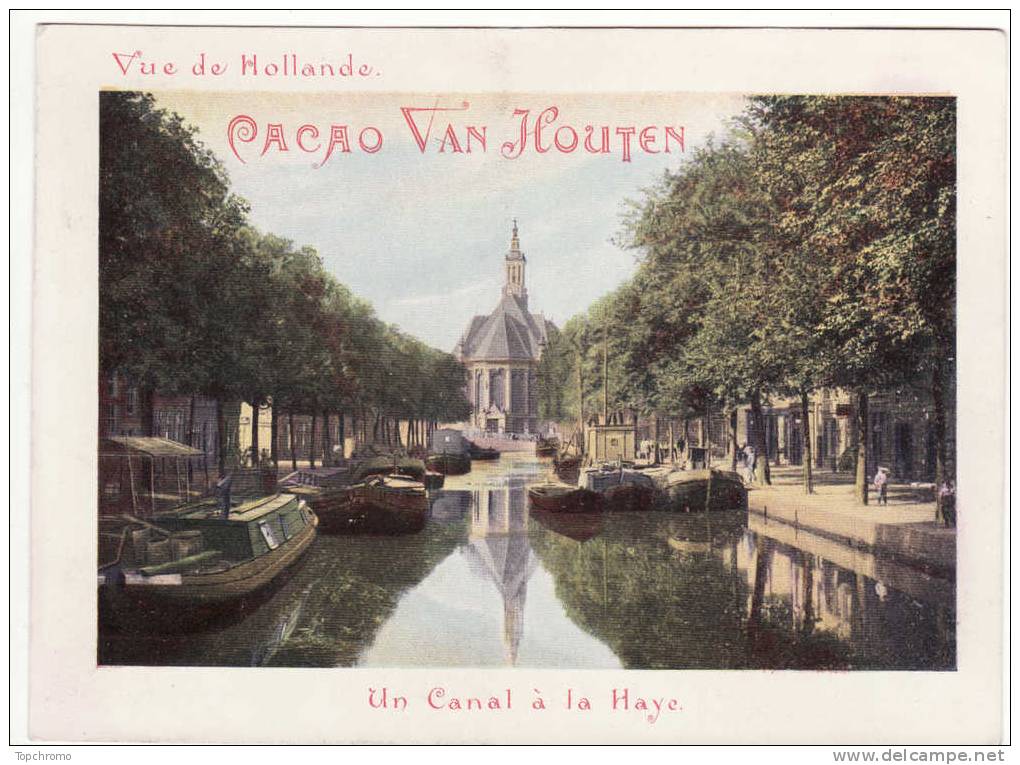CHROMO Cacao Et Chocolat Van Houten  Vue De Hollande Un Canal à La Haye église Péniches - Van Houten