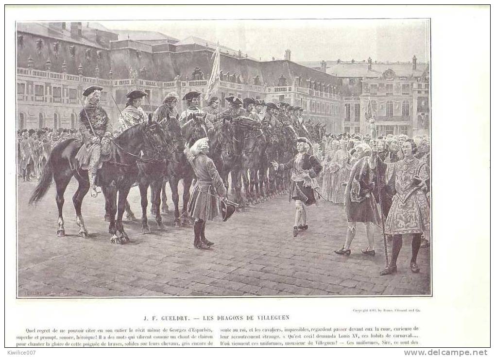 F35..  2 GRAVURES   J F Gueldry LES DRAGONS DE   VILLEUEN  CHEVAUX  CHEVAL  +  étude Bretonne LE RELIQUAIRE  PAR E ADAN - Estampes & Gravures