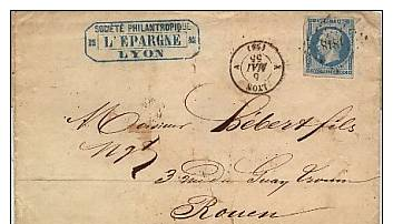 69  LYON  1818 Lettre Pour Rouen  5/05/1855 - 1849-1876: Periodo Classico