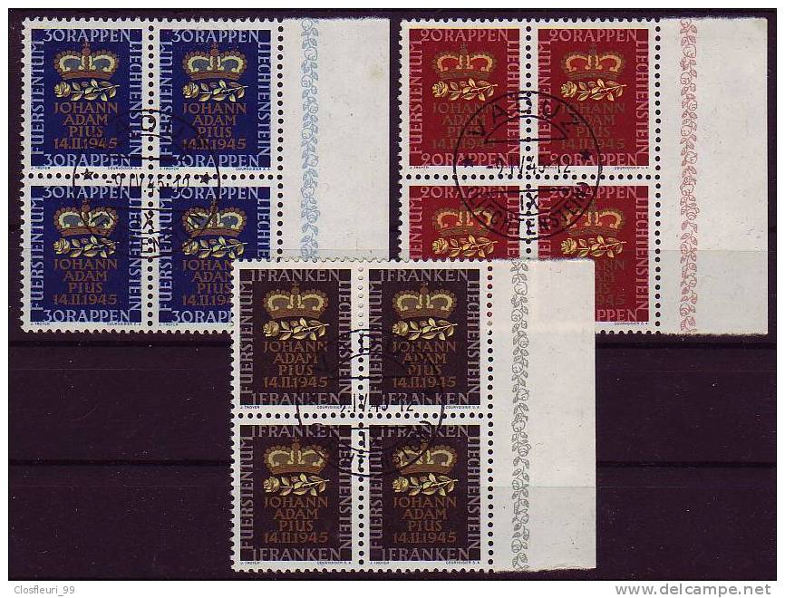 Série En Bloc De Quatre Bord De Feuille De 1945 / N° Zu. 207-209, Mi. 240-242 Avec Gomme - Used Stamps