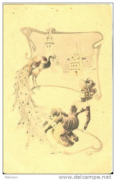 ILLUSTRATEURS- Illustrateur -ref 924- Femme Et Paon - Theme Oiseaux - - 1900-1949