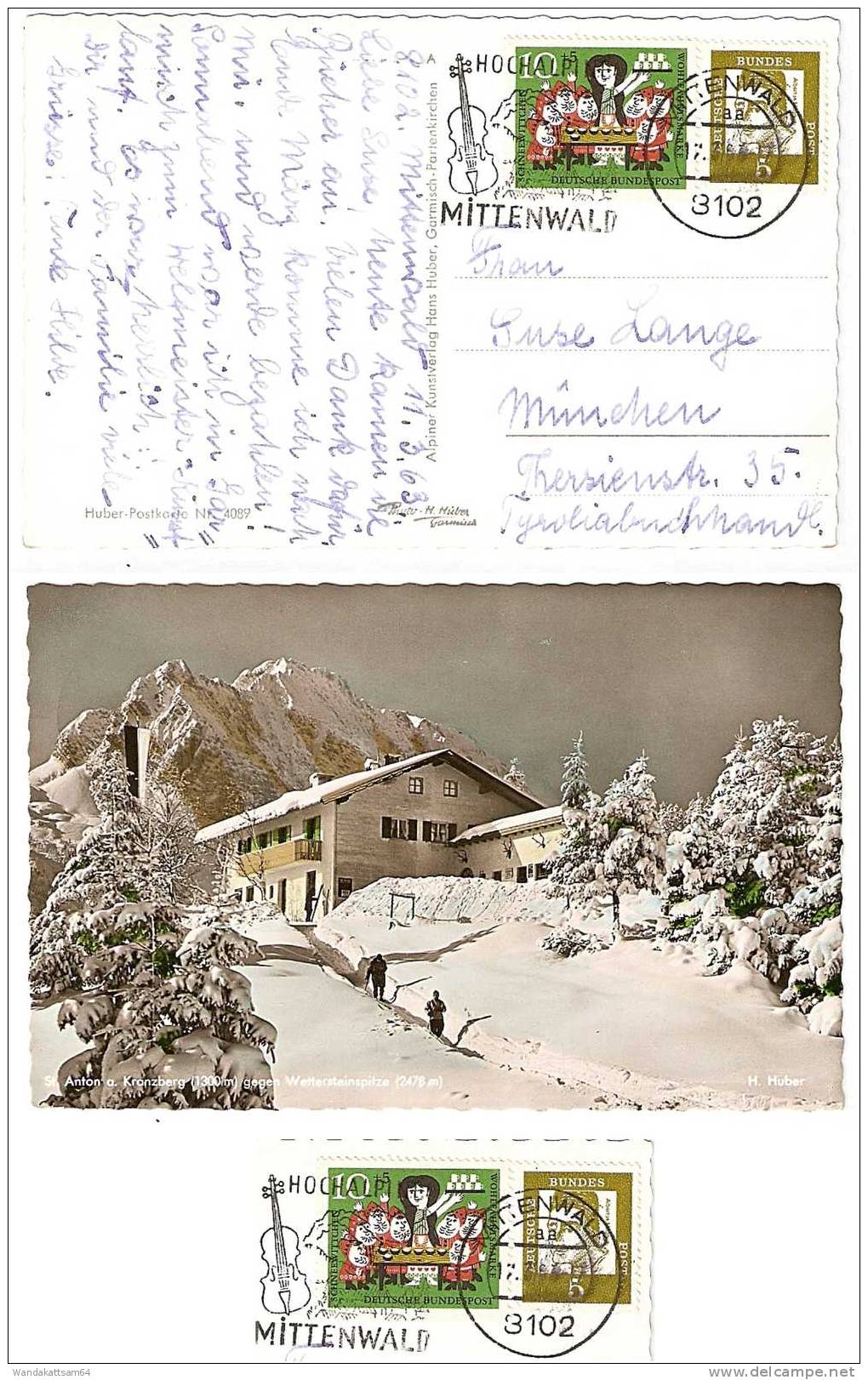 AK 4089 St. Anton A. Kranzberg (1300 M) 12.3.63 - 17 8102 MITTENWALD Aa Werbestempel HOCHALPIN MITTENWALD Mit Geige Berg - Mittenwald