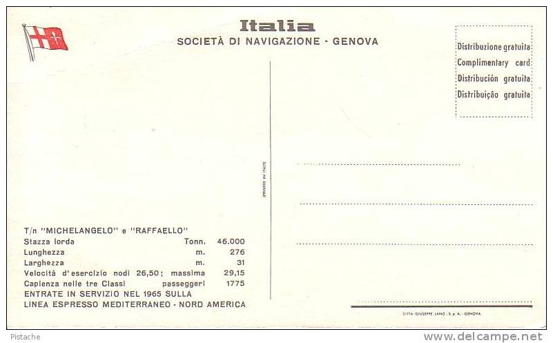 Paquebot Michelangelo E Raffaello - Società Di Navigazione - Genova Italia - Neuve - État : TB - Passagiersschepen