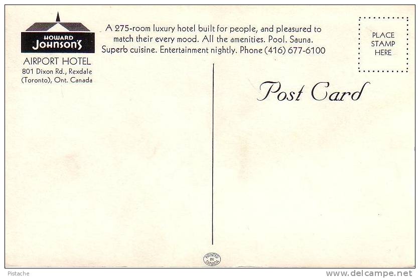 Toronto Ontario Canada - Howard Johnson's Airport Hotel - Advertisement - Unused - 2 Scans - Toronto