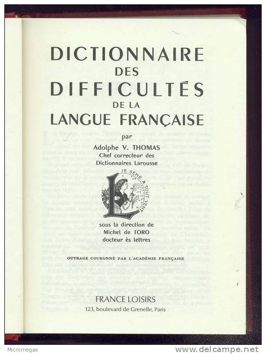 Dictionnaire Des Difficultés De La Langue Française - Diccionarios