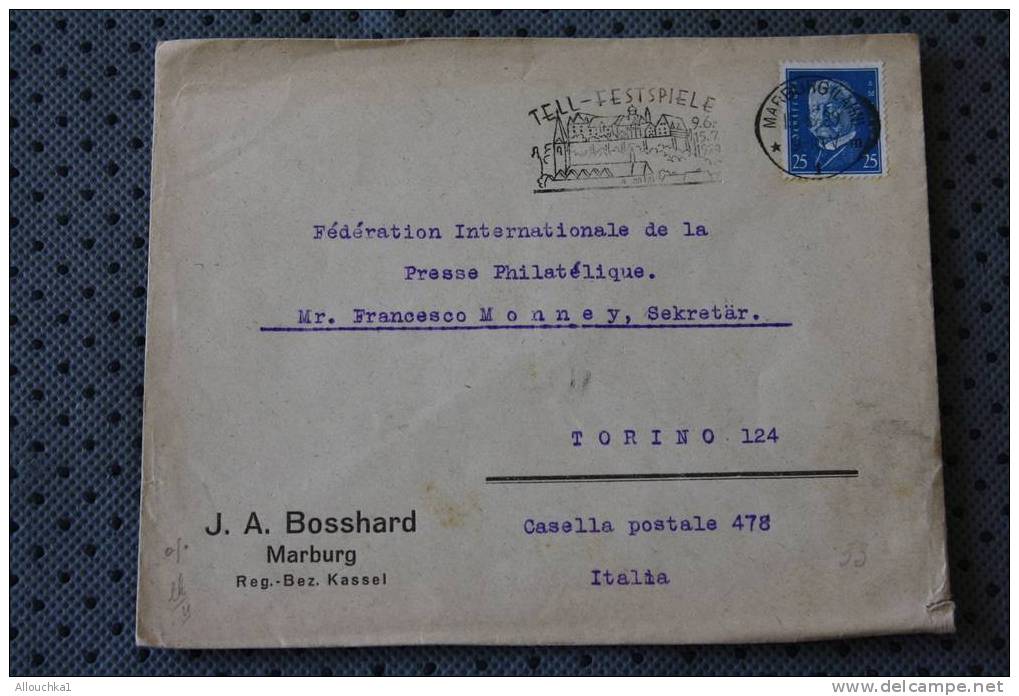 1929 DEUTSCHE REICH EMPIRE  TELL-FESTSPIELE  GERMANY POUR TORINO ITALIA - Briefe U. Dokumente