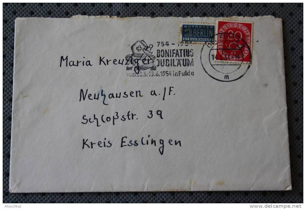 1954 DEUTSCHE POST GERMANY + TIMBRE BERLIN  DE INFULDA POUR KREISS ESSLINGEN - Storia Postale