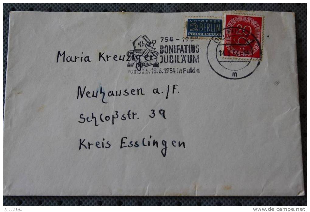 1954 DEUTSCHE POST GERMANY + TIMBRE BERLIN  DE IN FULDA LAND  POUR KREISS ESSLINGEN - Cartas & Documentos