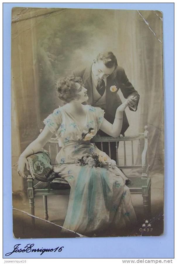 JOVEN PAREJA ENAMORADA, CON ROMANTICA DEDICATORIA. MONTEVIDEO 1918 - Fotos Dedicadas