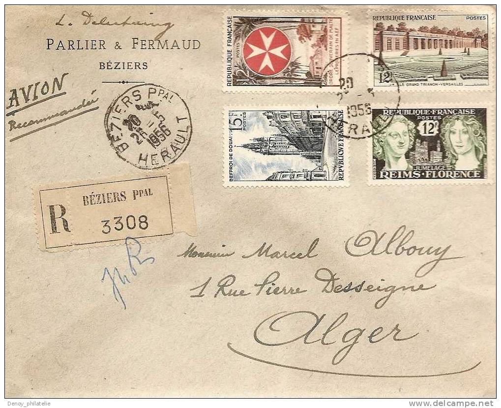 LETTRE RECOMMANDEE  / POSTE DE BEZIER PRINCIPAL  3308 / POUR ALGERIE - Covers & Documents