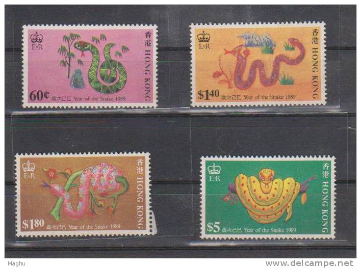 Hong Kong 1989, Chine New Year, Year Of The Snakes, MNH, Full Set, Reptiles - Ongebruikt