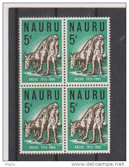 Nauru 1965 MNH Blk Of 4, Simpson And His Donkey, Animal, Farm, - Nauru