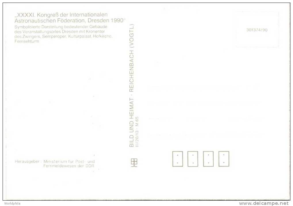 DDR Cosmos, Astronautic Congress In Dresden, Spaceship/Vaisseau FD Maximum Card -1990 II - Europe