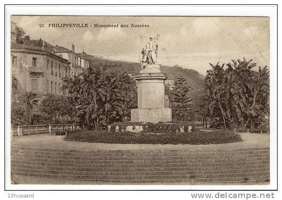 Carte Postale Ancienne Philippeville (Skikda) - Monument Aux Zouaves - Statue, Militaires, Armée D'Afrique - Skikda (Philippeville)