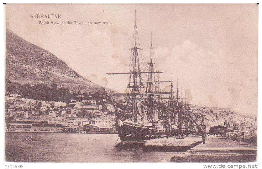 GIBRALTAR.SOUTH VIEW OF THE TOWN AND NEW MOLE  Editeur Benzaquen - Gibraltar