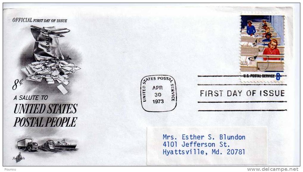 &#9733;USA - FDC - 1973 - A SALUTE TO UNITED STATES POSTAL PEOPLE - OISEAU (107) - 1971-1980