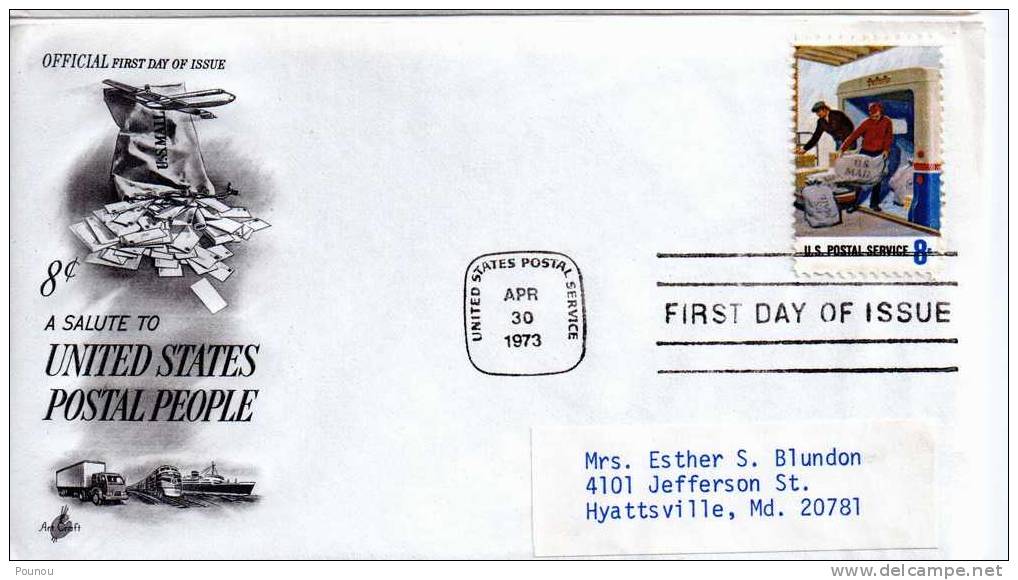 &#9733;USA - FDC - 1973 - A SALUTE TO UNITED STATES POSTAL PEOPLE (108) - 1971-1980