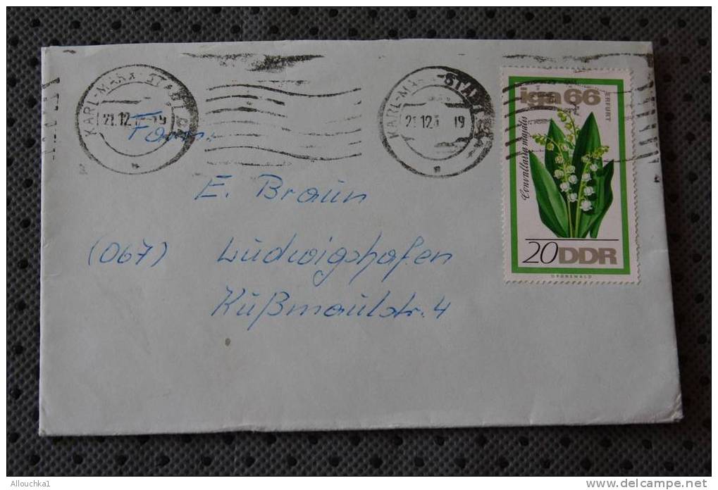 1966 FLAMME KARL MARX STADE IGA 66  DEUTSCHES  D.D.R. DEUTSCHE DEMOKRATISCHE REPUBLIK FLEUR MUGUET - Storia Postale