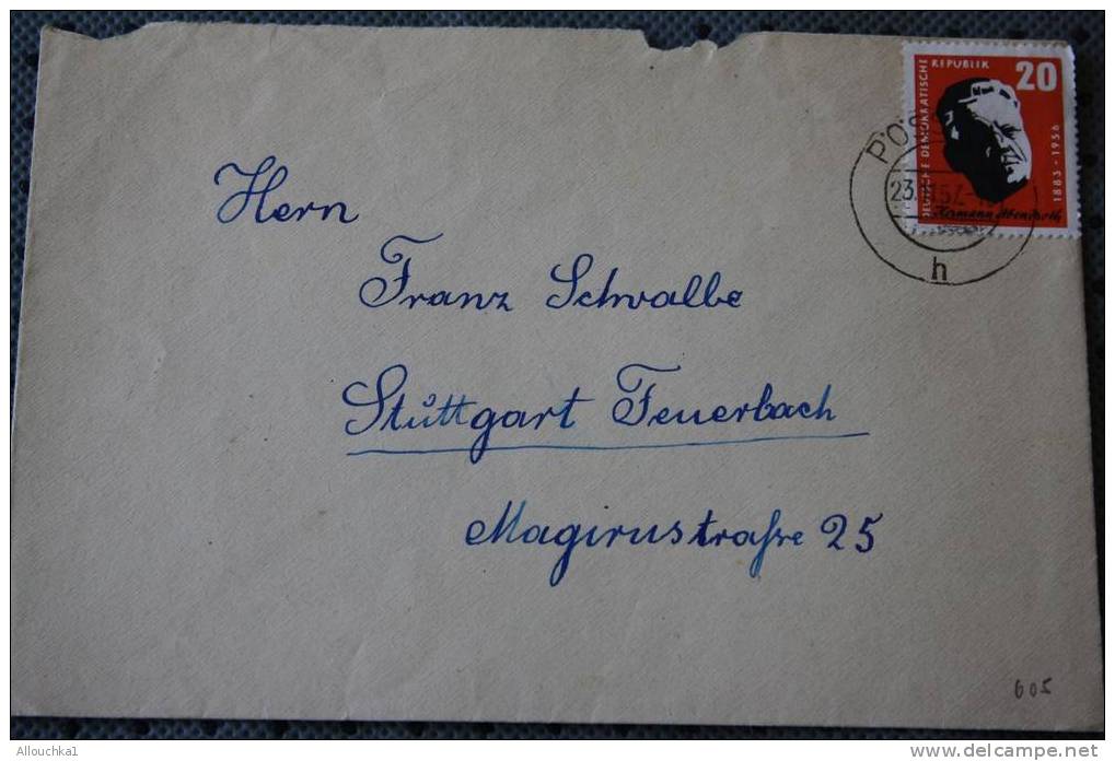 1957 POSSNECK TO STUTTGART FENEBACH   D.D.R. DEUTSCHE DEMOKRATISCHE REPUBLIK - Brieven En Documenten