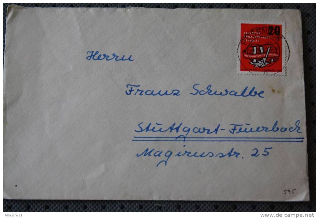 1957 DE POSSSNECK  TO STUTTGART FENEBACH   D.D.R. DEUTSCHE DEMOKRATISCHE REPUBLIK - Covers & Documents