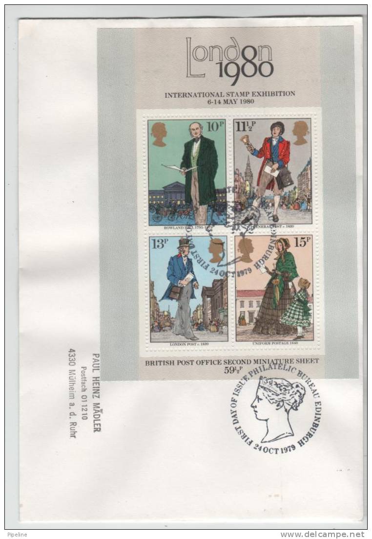 Great Britain FDC Mini Sheet London 1980 24-10-1979 Sent To Germany - 1971-1980 Dezimalausgaben