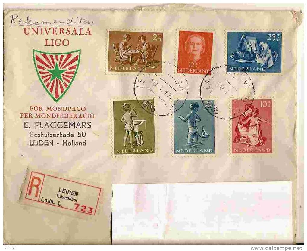 Rare !  1955 - Enveloppe - NEDERLAND PAYS BAS - UNIVERSAL LIGO - Espéranto + Recommandita - Esperanto