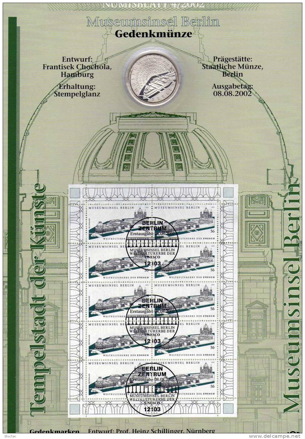 Bodemuseum In Berlin Deutschland Numisblatt NB 4/2002 Mit 2274 10-KB SST 45€ Museum-Insel Bf Document Sheet Of Germany - Deutschland