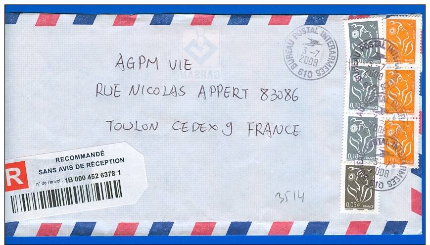 Bureau Postal Interarmées 610 - Lettre Recommandée (3514) Tiroir Entrée - Cachets Militaires A Partir De 1900 (hors Guerres)