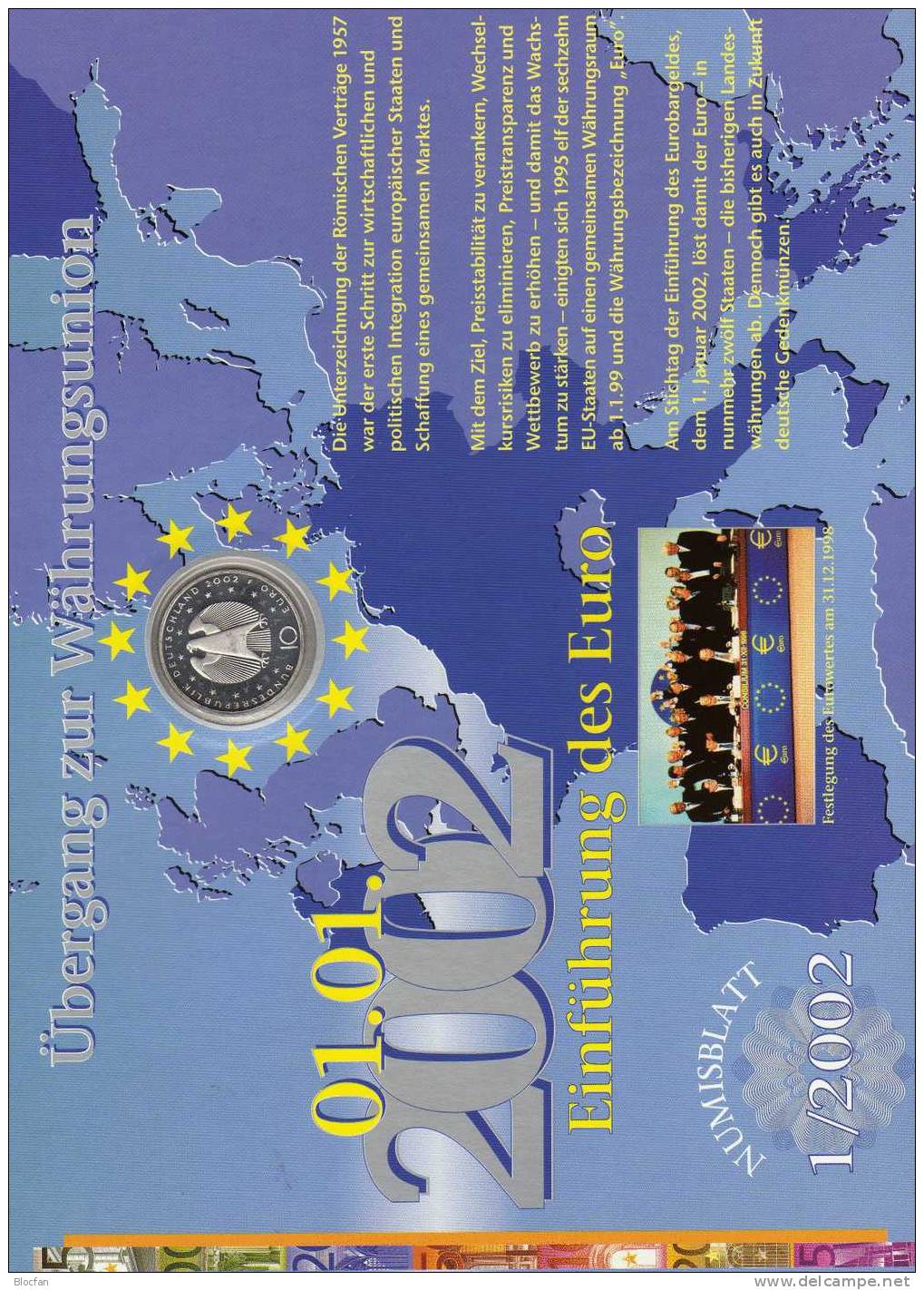 1.EURO-Münze Deutschland Numisblatt 1/2002 Mit 2234 10-KB SST 40€ Währungsunion - Commemorative