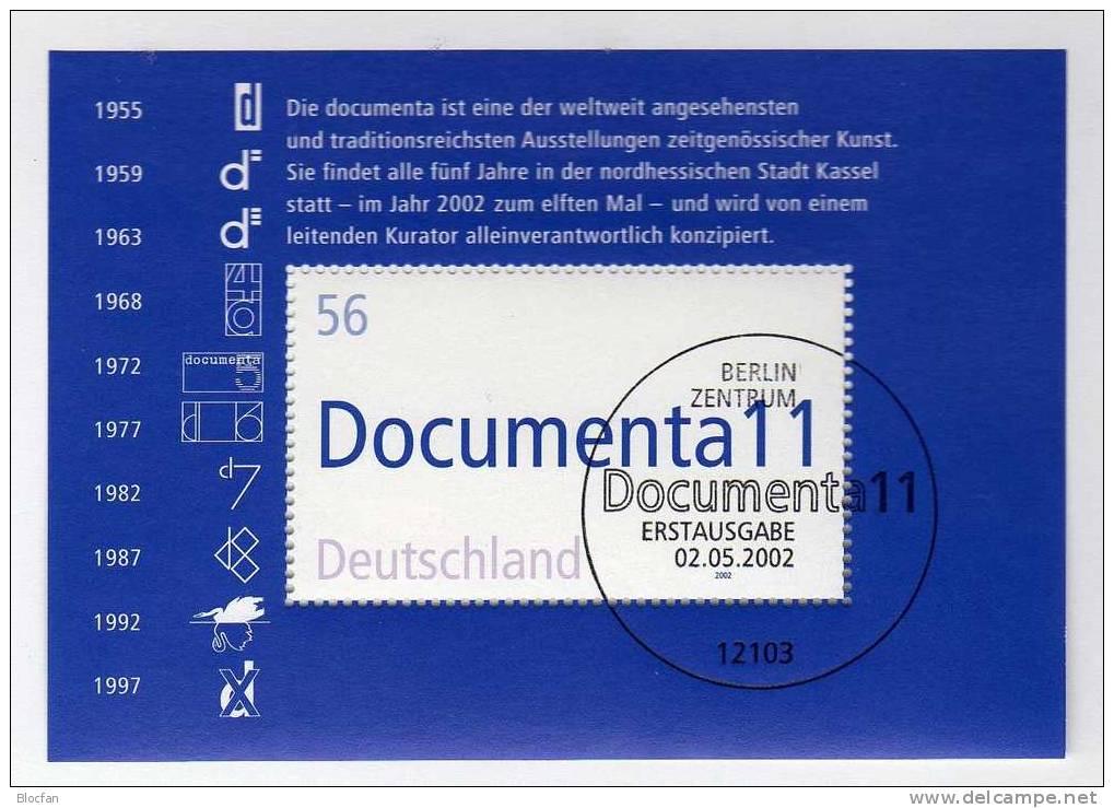 DOCUMENTA In Kassel Deutschland Numisblatt BRD NB 3/2002 Mit 3x Block 58 SST 46€ Kunsthalle Bf Document Sheet Of Germany - Commemorative