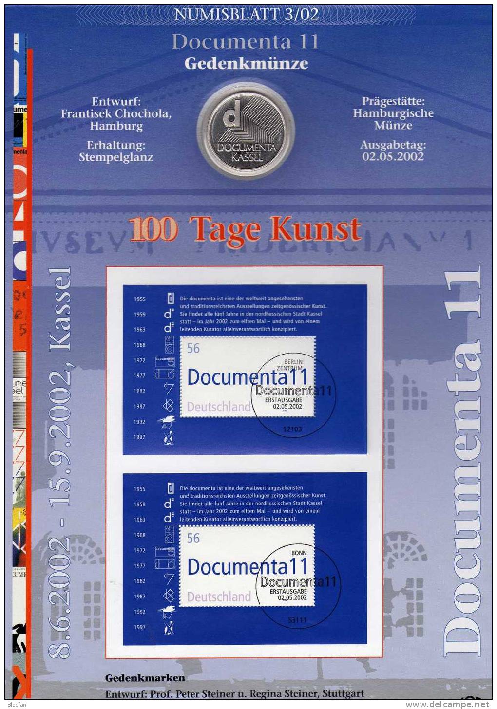 DOCUMENTA In Kassel Deutschland Numisblatt BRD NB 3/2002 Mit 3x Block 58 SST 46€ Kunsthalle Bf Document Sheet Of Germany - Gedenkmünzen