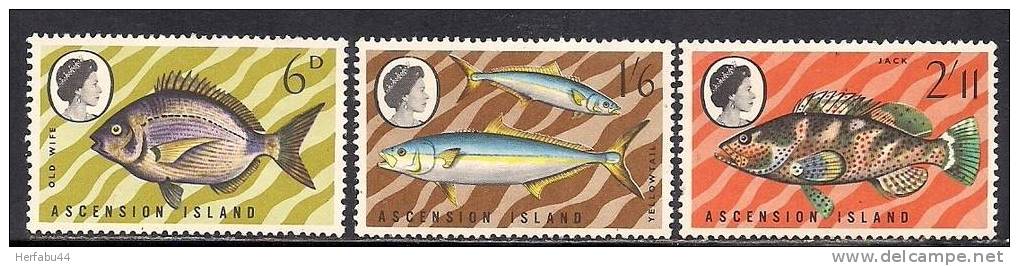 Ascension    Fishes    Stamps     SC# 120,122,125 Mint  SCV$ 6.15 - Ascension (Ile De L')