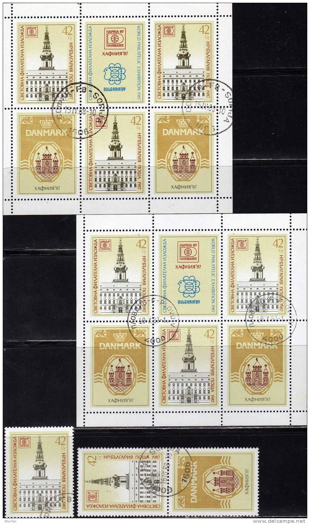 BMA HAFNIA 1987 Bulgarien 3597, ZD+ 2xKleinbogen O 8€ Parlament In Kopenhagen - Perfins