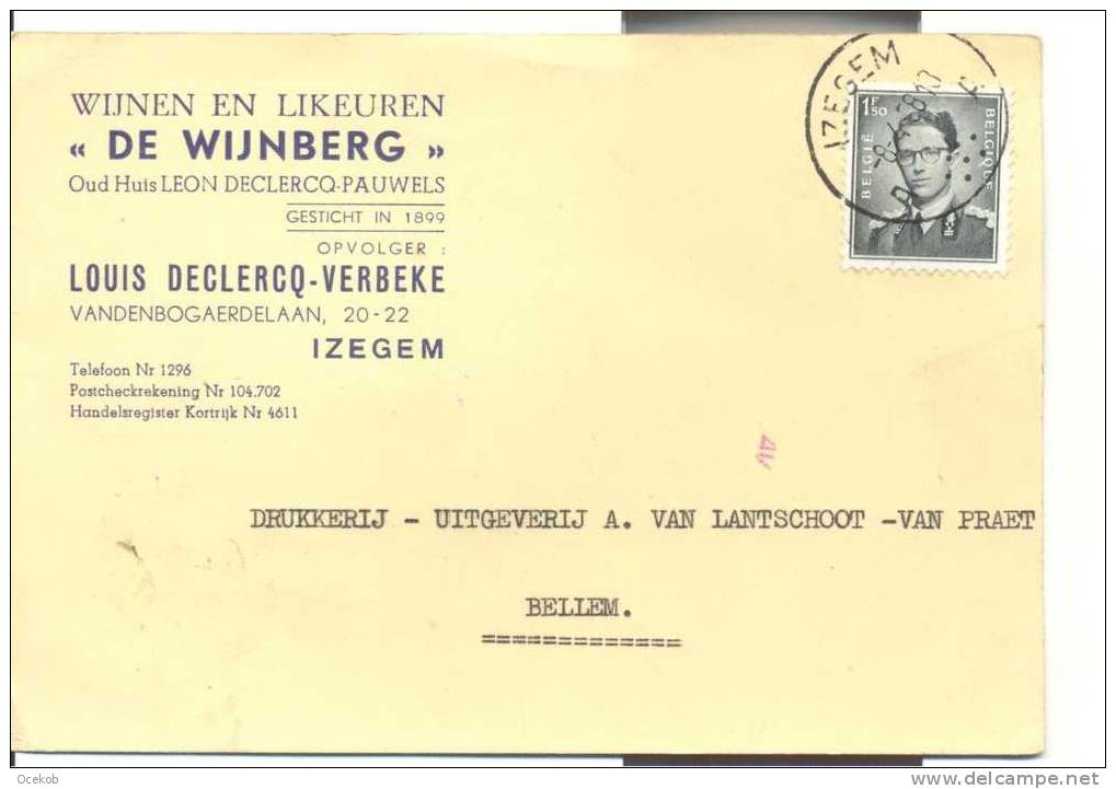 Pub/Reclame IZEGEM L.DECLERCQ-VERBEKE  Wijnen En Likeuren "De Wijnberg" 1958 - Alkohol