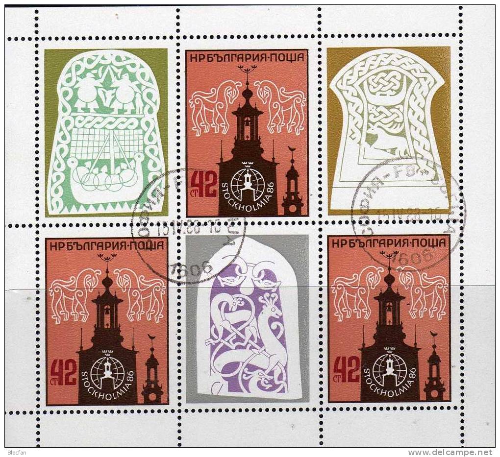 Expo STOCKHOLMIA Schweden 1986 Bulgarien 3492 6-KB E O 4€ Kirche In Stockholm Bloque M/s Philatelic Sheetlet Bf Bulgaria - Errors, Freaks & Oddities (EFO)