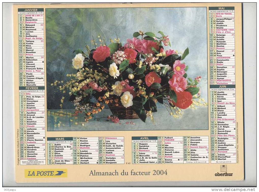 Almanach Du Facteur 2004 Haut-rhin Theme Fruit Melon Pomme Raisin  Fleur - Tamaño Grande : 2001-...