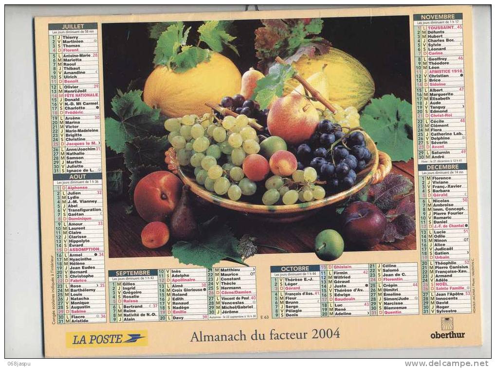 Almanach Du Facteur 2004 Haut-rhin Theme Fruit Melon Pomme Raisin  Fleur - Formato Grande : 2001-...