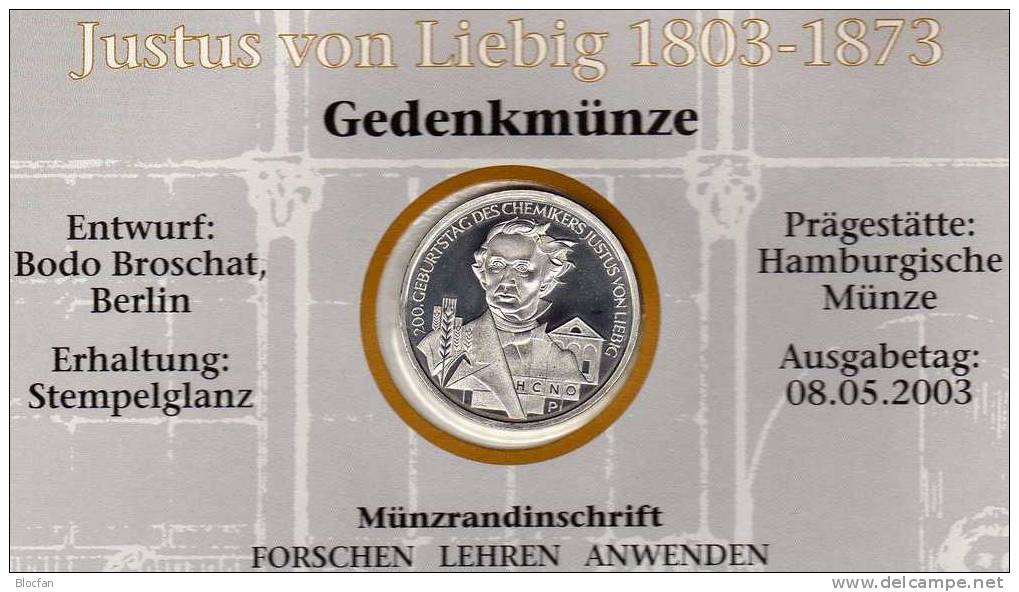 Justus Von Liebig Deutschland Numisblatt NB 2/2003 Mit 2337 10-KB SST 35€ Fleischextrakt Bf Document Sheetlet Of Germany - Deutschland