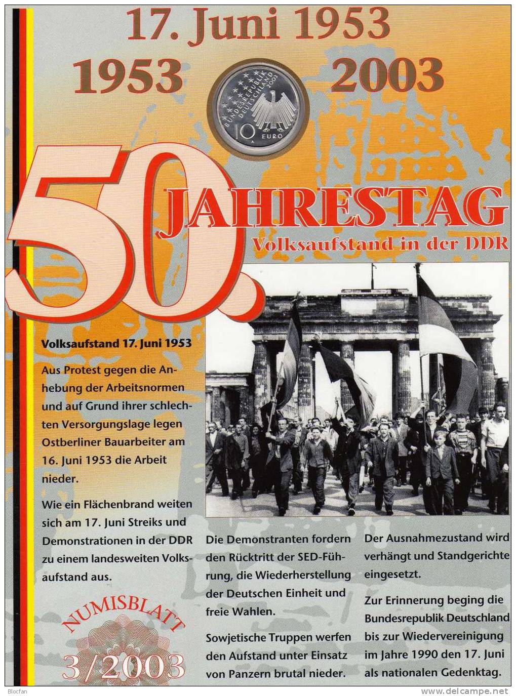 Panzer In Berlin Deutschland Numisblatt NB 3/2003 Mit 2342 10-KB SST 35€ Volksaufstand Am 17.Juni Bf Sheetlet Of Germany - Germany