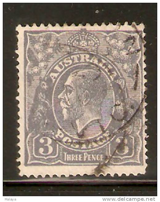 Australia KG V Head Stamp 3 Pence Used - Used Stamps
