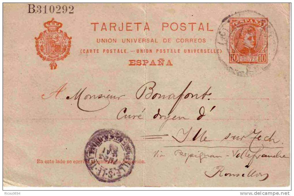 Lot7: Entier Postal ESPAGNE 1901? - 1850-1931
