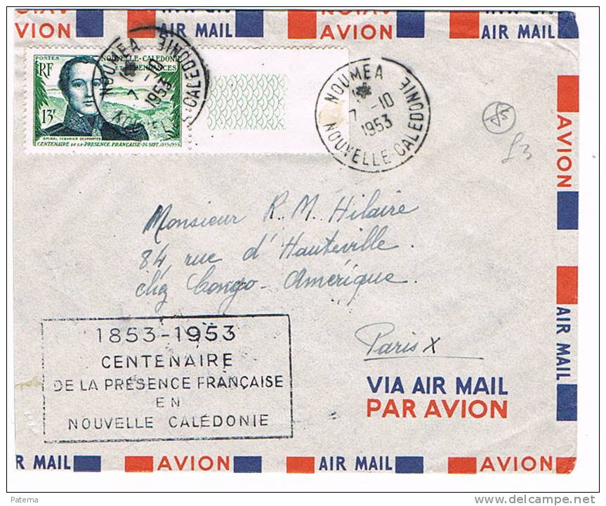 Carta, Aerea, NOUMEA 1953 ( Nueva Caledonia), Cover, Lettre, Letter - Lettres & Documents