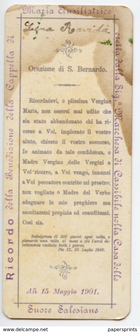 Alì, Messina - RARISSIMO Santino Cromolitografia MARIA AUXILIUM CHRISTIANORUM 1901 - Stato MEDIOCRE - Religion & Esotérisme