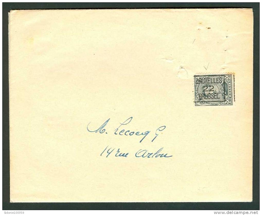 Lettre Avec Préo 1922 De Bruxelles Vers Arlon - Typos 1922-26 (Albert I)