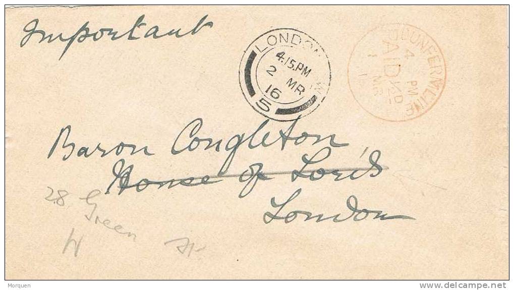 Carta DUNFERLINE (Gran Bretaña) 1916. PAID - Covers & Documents